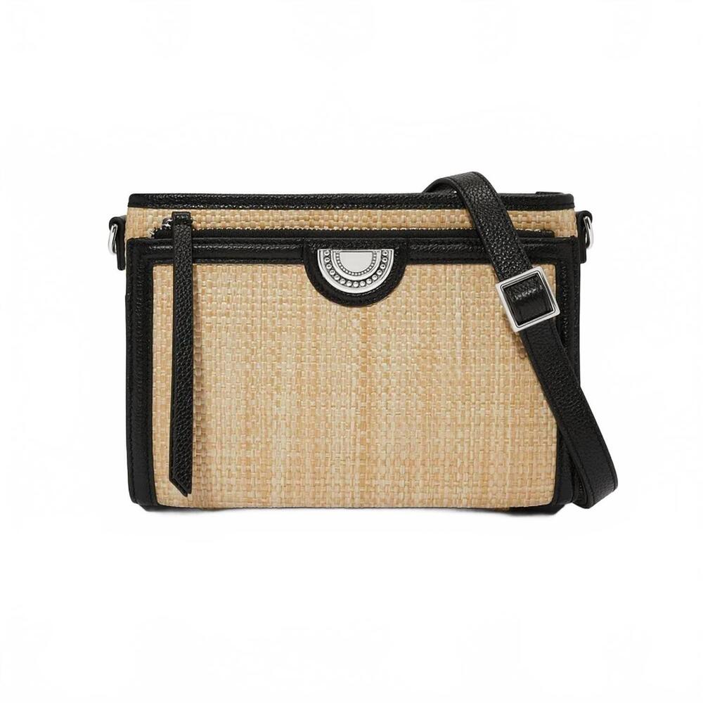 NEW BRIGHTON women's jordyn straw cross body organizer in natural/black